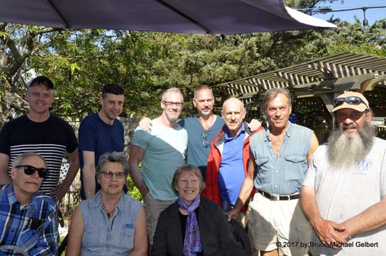 Artist Tour 2017 group (seated, left to right) Dan Evans, Aronda Xystris & Susan Ann Thornton(standing, left to right) Chris Bendixen, Koitz, Patrick Loy, W. Douglas Topper, Martinu Schneegass, Warren Boyd Wexler & Mark Atten, many of them participants in Artist Tour of Cherry Grove 2020 on line   photo by Bruce-Michael Gelbert